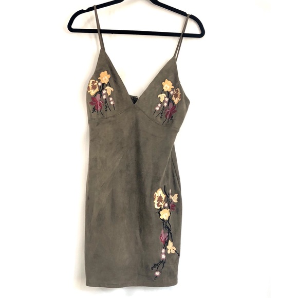 Mad Rag Dresses & Skirts - Olive Green Faux Suede Spaghetti Strap Mini Dress